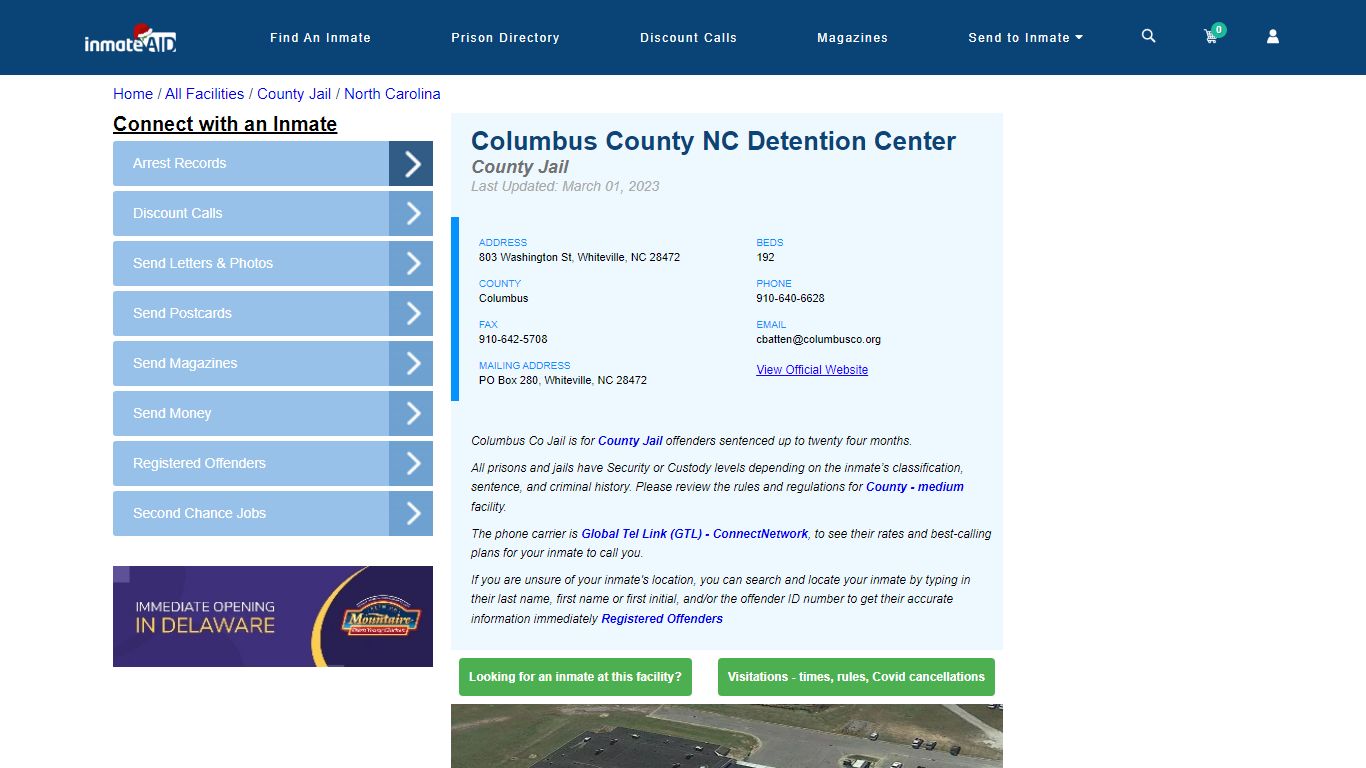 Columbus County NC Detention Center - Inmate Locator - Whiteville, NC